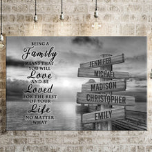 Load image into Gallery viewer, Coast Sunset &quot;Being A Family Means You Will Love And Be Loved&quot; Multi-Names Premium Canvas Poster
