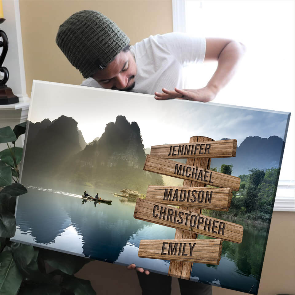 Mountain River Color Multi-Names Premium Canvas
