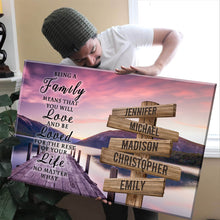 Load image into Gallery viewer, River Pier Color &quot;Being A Family Means You Will Love And Be Loved&quot; Multi-Names Premium Canvas
