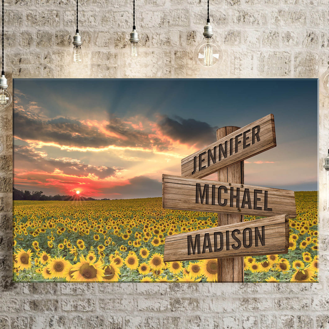 Sunflower Sunset Color Multi-Names Premium Canvas Poster