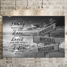 Load image into Gallery viewer, Ocean Sunset  &quot;Being A Family Means You Will Love And Be Loved&quot; Multi-Names Premium Canvas Poster
