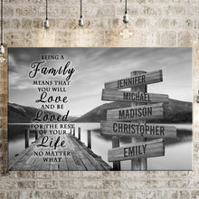 Load image into Gallery viewer, River Pier &quot;Being A Family Means You Will Love And Be Loved&quot; Multi-Names Premium Canvas Poster
