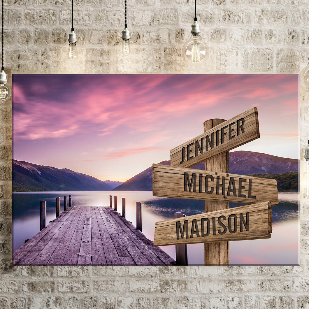 River Pier Color Multi-Names Premium Canvas Poster